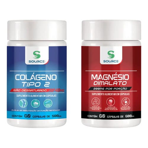 Kit Colágeno Tipo 2 + Magnésio Dimalato 500mg Source Life Sem Sabor