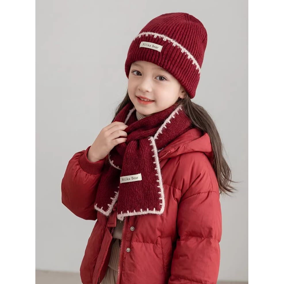 Crianças chapéu cachecol conjunto de duas peças outono inverno meninos meninas chapéu de lã de malha proteção de orelha