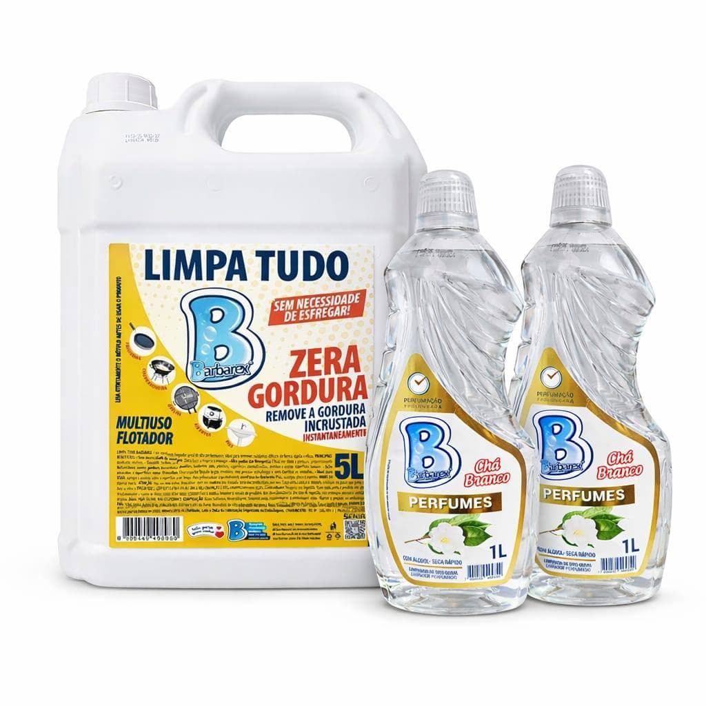 Kit Profissional 1 Flotador 5 Litros Multiuso e 2 Limpador Chá Branco 1L Fragrância Premium Luxo