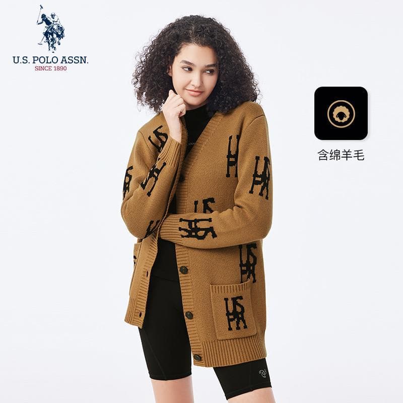 Uspoloassn Outono Senhoras Cardigan de Malha American Polo Association Jaqueta Estilo Dinheiro Antigo de Lã de Comprimen