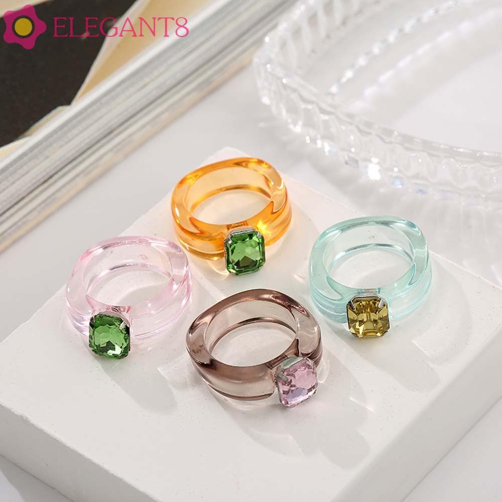 Anel De Dedo AELEGANT Strass Vintage Na Moda Cor Gelatinosa Meninas Joias Retrô Da