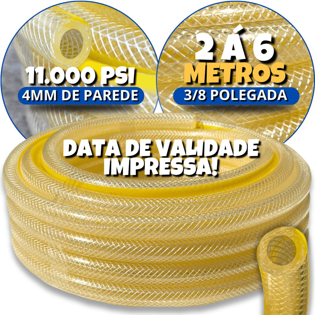 Mangueira De Gás Multiuso Universal 2m á 5m 3/8" Parede de 4mm Trançada Resistente