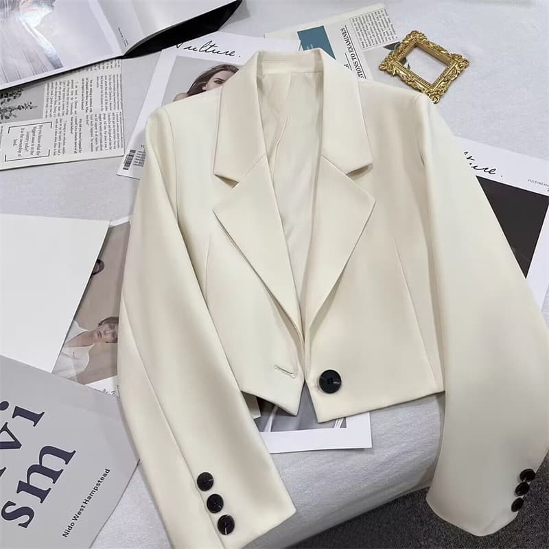 Jaqueta branca curta terno elegante primavera outono local de trabalho estilo deusa jaqueta