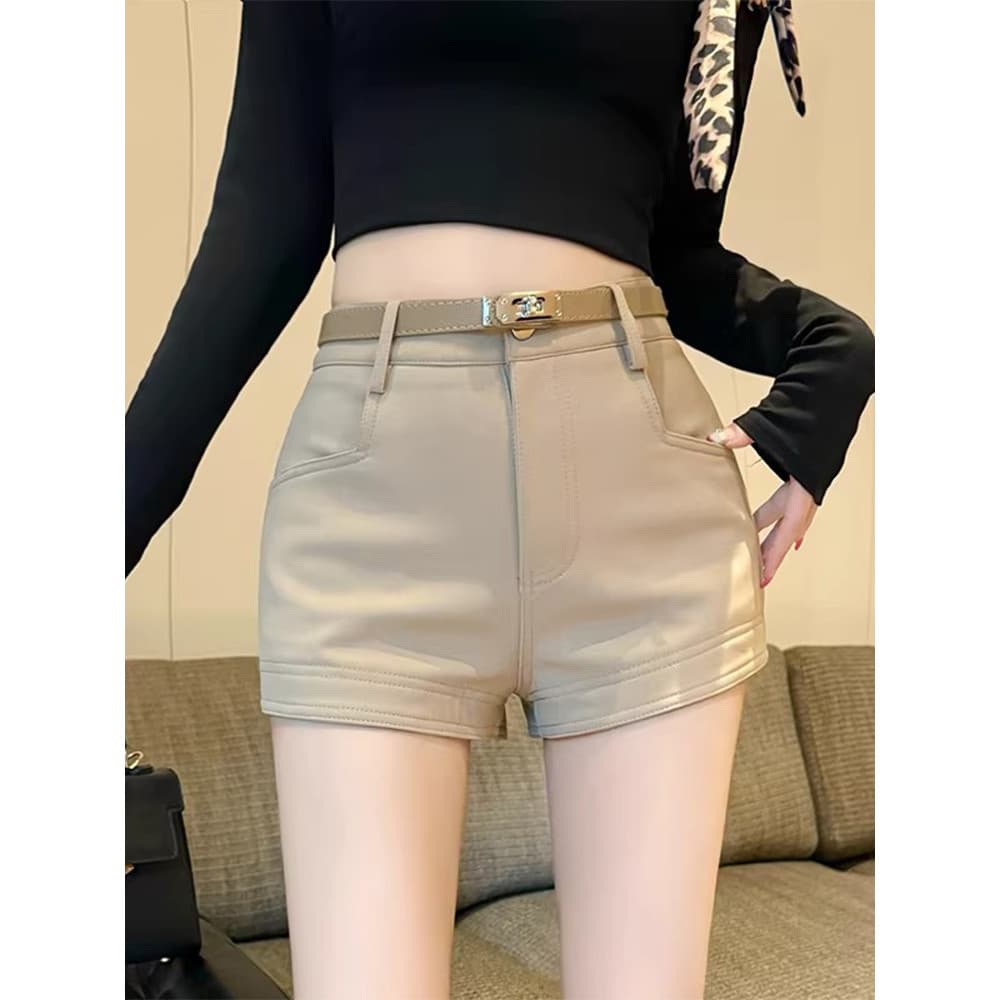 Shorts cáqui feminino início da primavera 2026 novo estilo inverno exterior usar com botas magro quente menina botas de