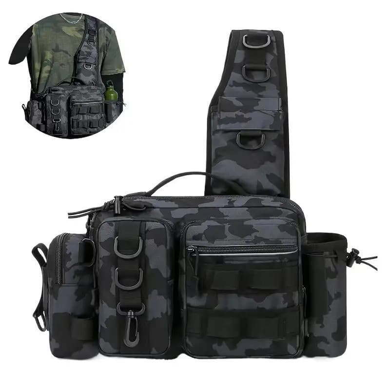 JSFUN Bolsa de Pesca Bicolor Preta/Verde Exército, Bolsa de Cintura, Bolsa para Iscas e Equipamentos, Caixa de Pesca Prá