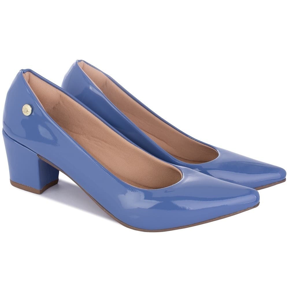 Sapato Feminino Scarpin Salto Bloco Social Verniz Cores