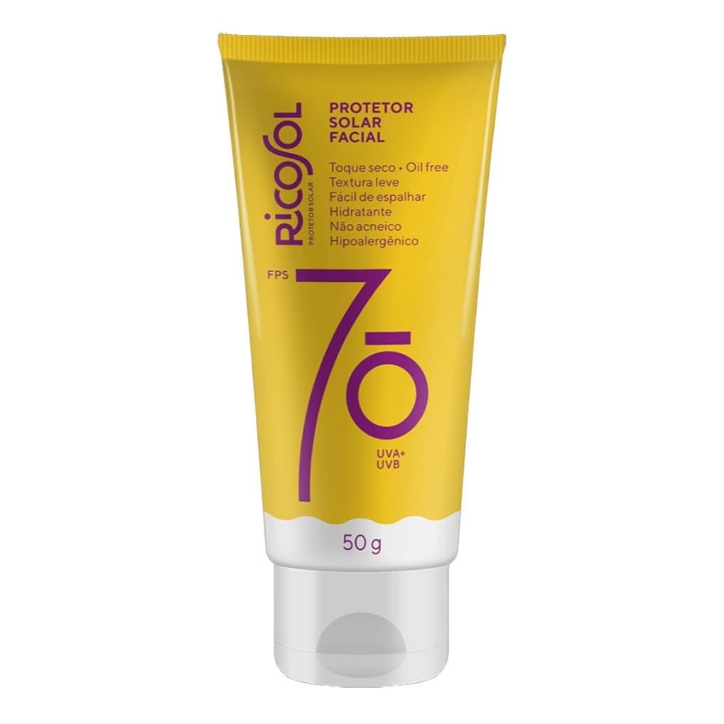 Protetor Solar Facial  Super Proteção FPS 70 Ricosol Toque Seco Oil-free  Vegano 50g