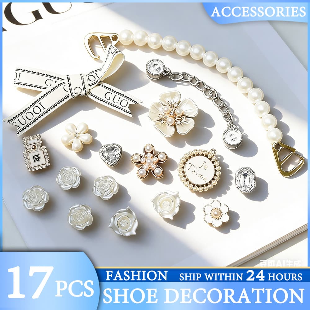Charms de Sapatos 17 peças Acessórios Decorativos de Flores para Sandálias, Botões e Alfinetes, Podem ser usados como pr
