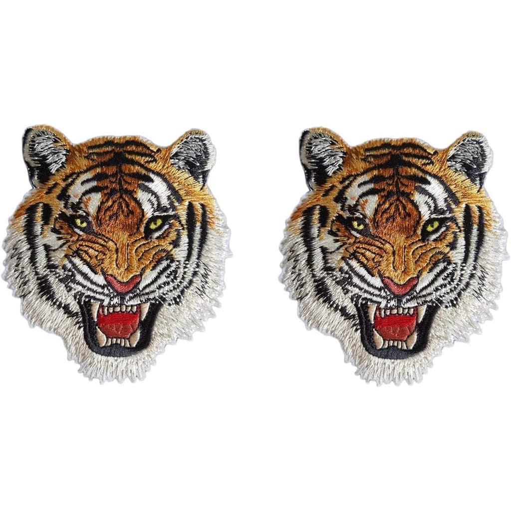 2 Peças de Patches Bordados com Rosto de Tigre para Costurar ou Colar em Jeans, Camisas, Moletons, Blusas, Bolsas, Bonés