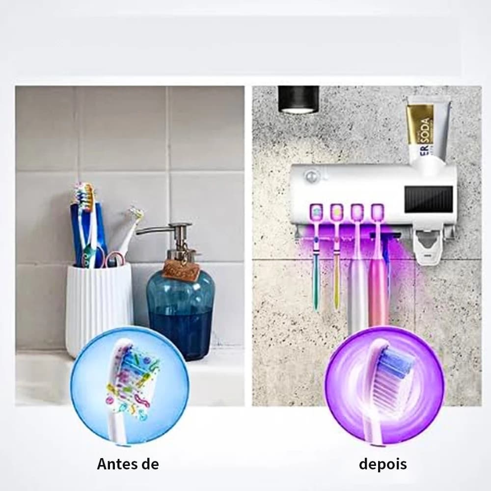 Porta Escova Dentes Com Esterilizador Uv Aplicador Pasta de Dente Suporte Dispenser H-ysj-77