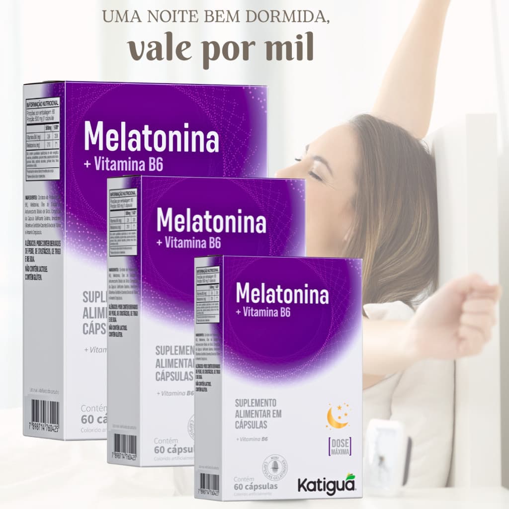 kit 6 meses Melatonina 60 unidades Dormir Capsulas vitamina B6 Dose Máxima