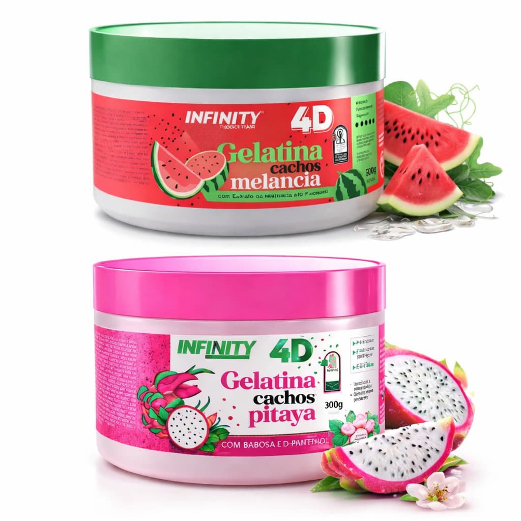 Kit 02 Gelatina Para Cachos Pitaya e Melancia 300g Finalizador, Definição e Hidratação Infinity 4D