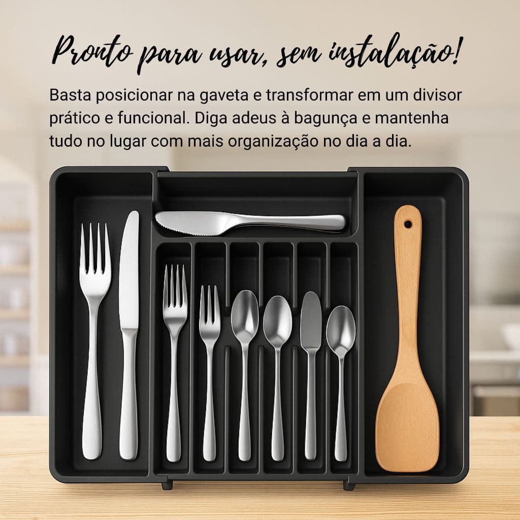Organizador De Gavetas Ajustável Com Separador para Cozinha, Utensílios, Talheres, Garfos, Colher, Facas