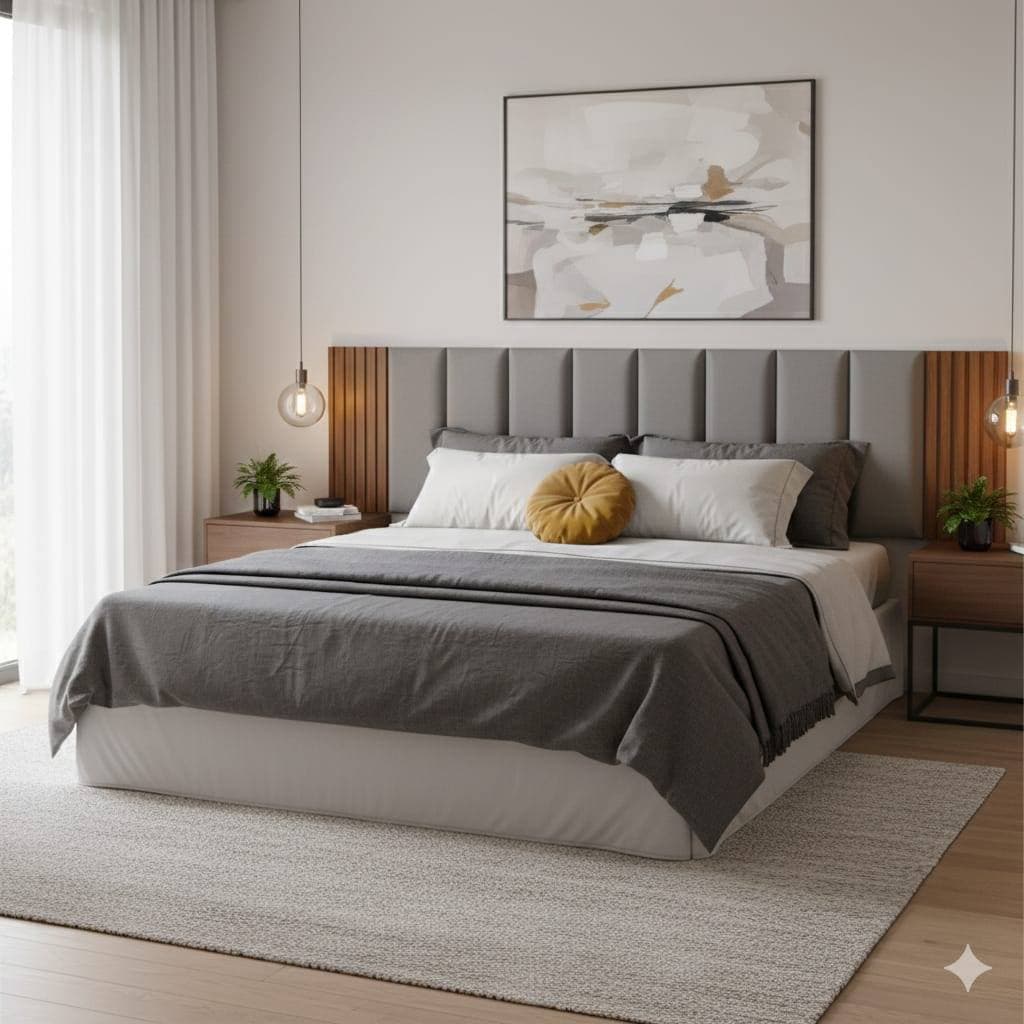 Kit Cabeceira Modular + Painel Ripado MDF Para Cama Solteiro Casal Queen King Autocolante