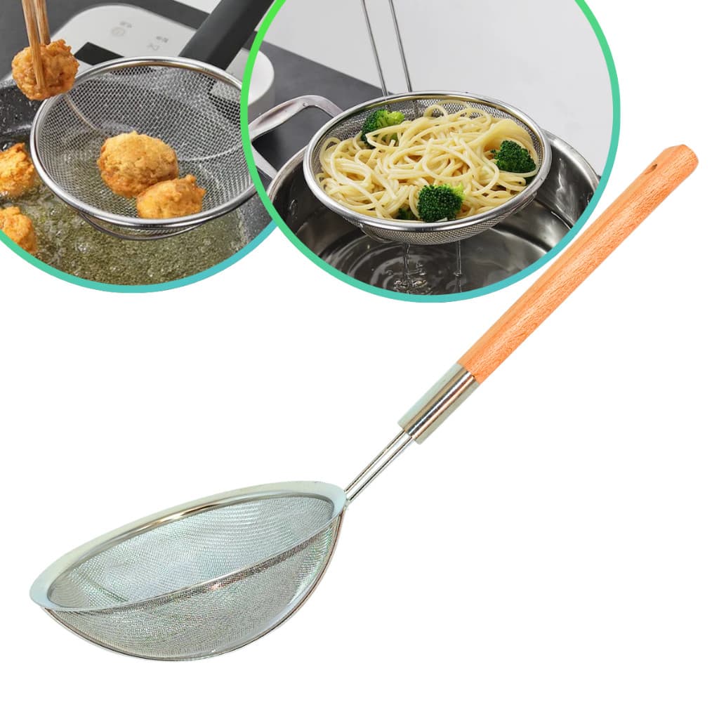 Escumadeira De Batatas Pastel Coxinha Fritura 20cm Grande Pegador Escorredor Legumes Peneirão