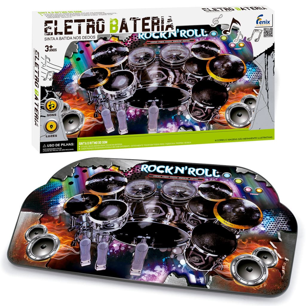 Mini Bateria De Brinquedo Eletrônica Instrumento Com Som E Luz Para Crianças - Fênix Brinquedos