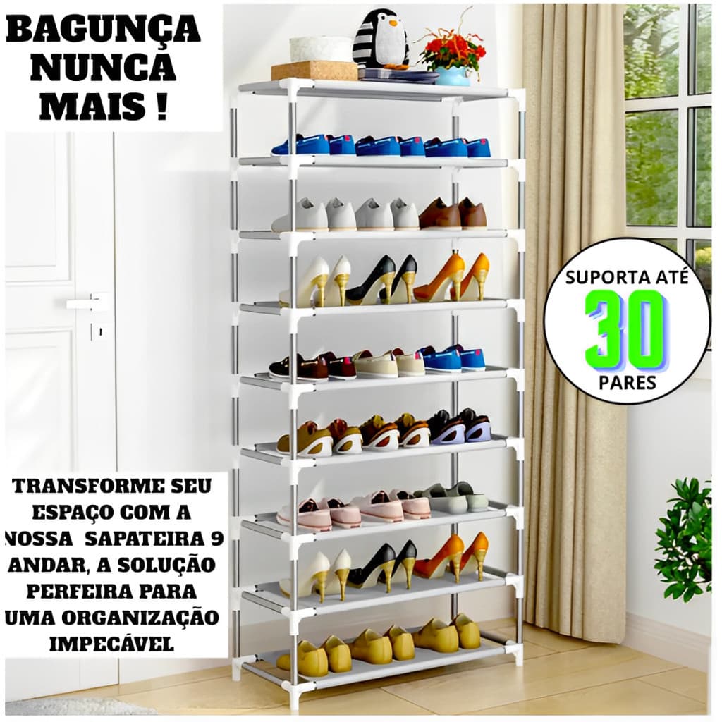 Sapateira Vertical Luxo Inox 27 pares 9 Prateleiras
