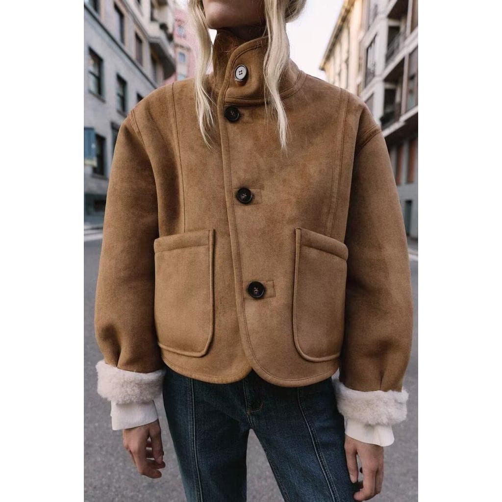 Moda Feminina Jaqueta De Camurça Outono Inverno Dupla Face Casaco De Lã De Cordeiro Feminino Casual Espessamento Outwear