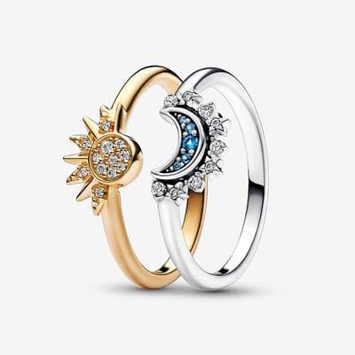Anel Celestial Brilhante Em Prata 925 Sol E Lua