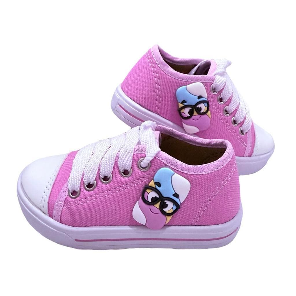 Tênis Infantil Menina Rosa com Aplique Cartoon Confortável Casual Escolar
