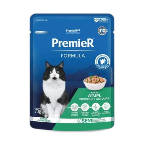 Ração Úmida Premier  Formula Sachê Sabor Atum Para Gatos Castrados Adultos - 70 Gr KIT COM 5 UNIDADES