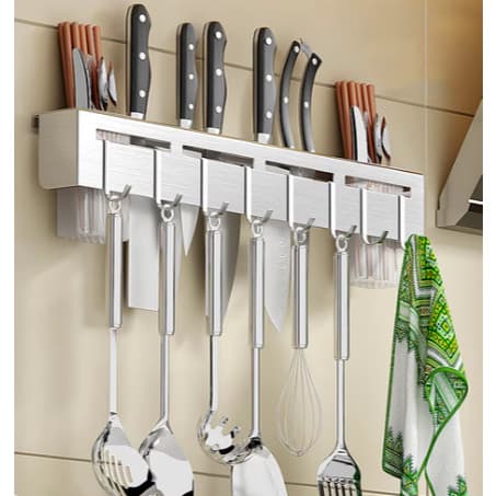 Aço inoxidável cozinha faca armazenamento Rack, multifuncional, perfurado, colher, pauzinhos, pendurado na parede