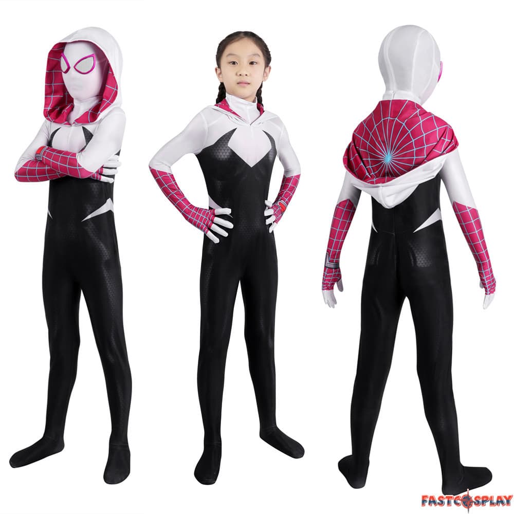 Fantasia Infantil Spider Gwen Mulher Aranha Fantasma com Lentes Realistas Meninas