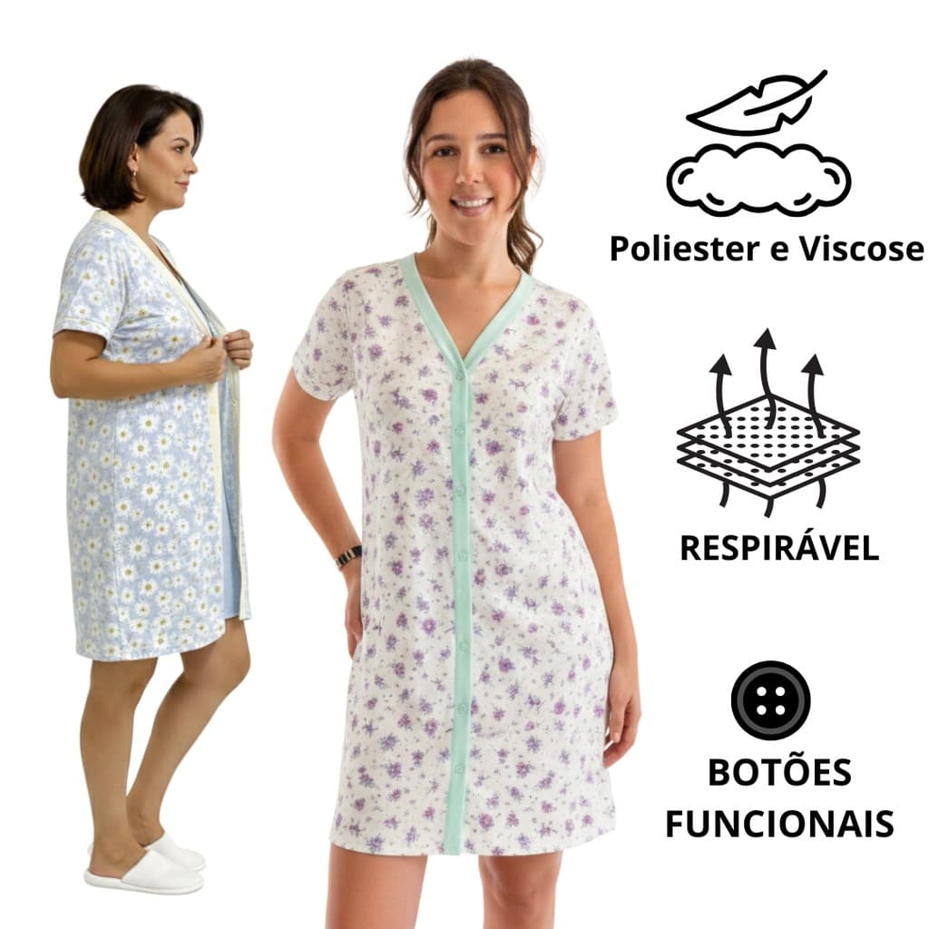 Camisola Manguinha de Botões faceis Senhora Estampada amamentaçao pós parto