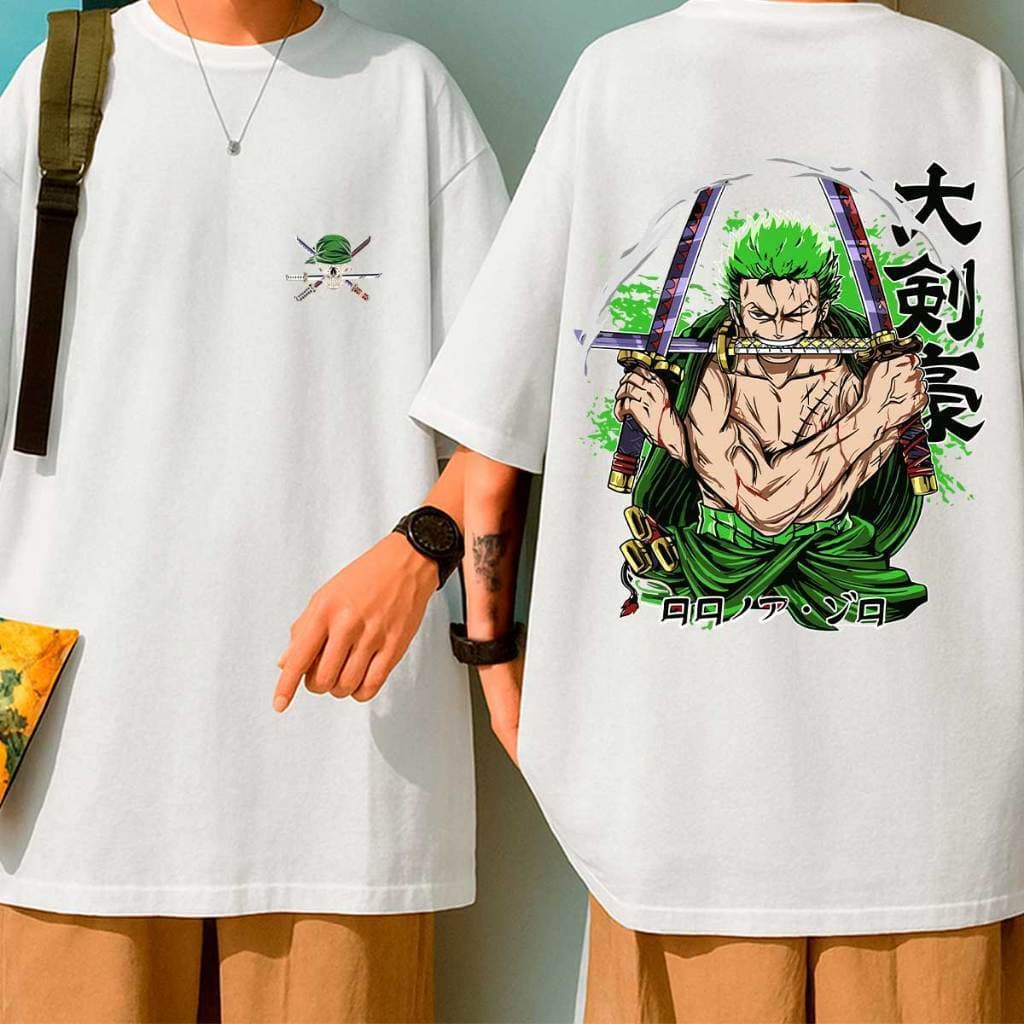 Camiseta Oversized Anime Estampada Zoro Mar Pirata One Piece Unissex Algodão