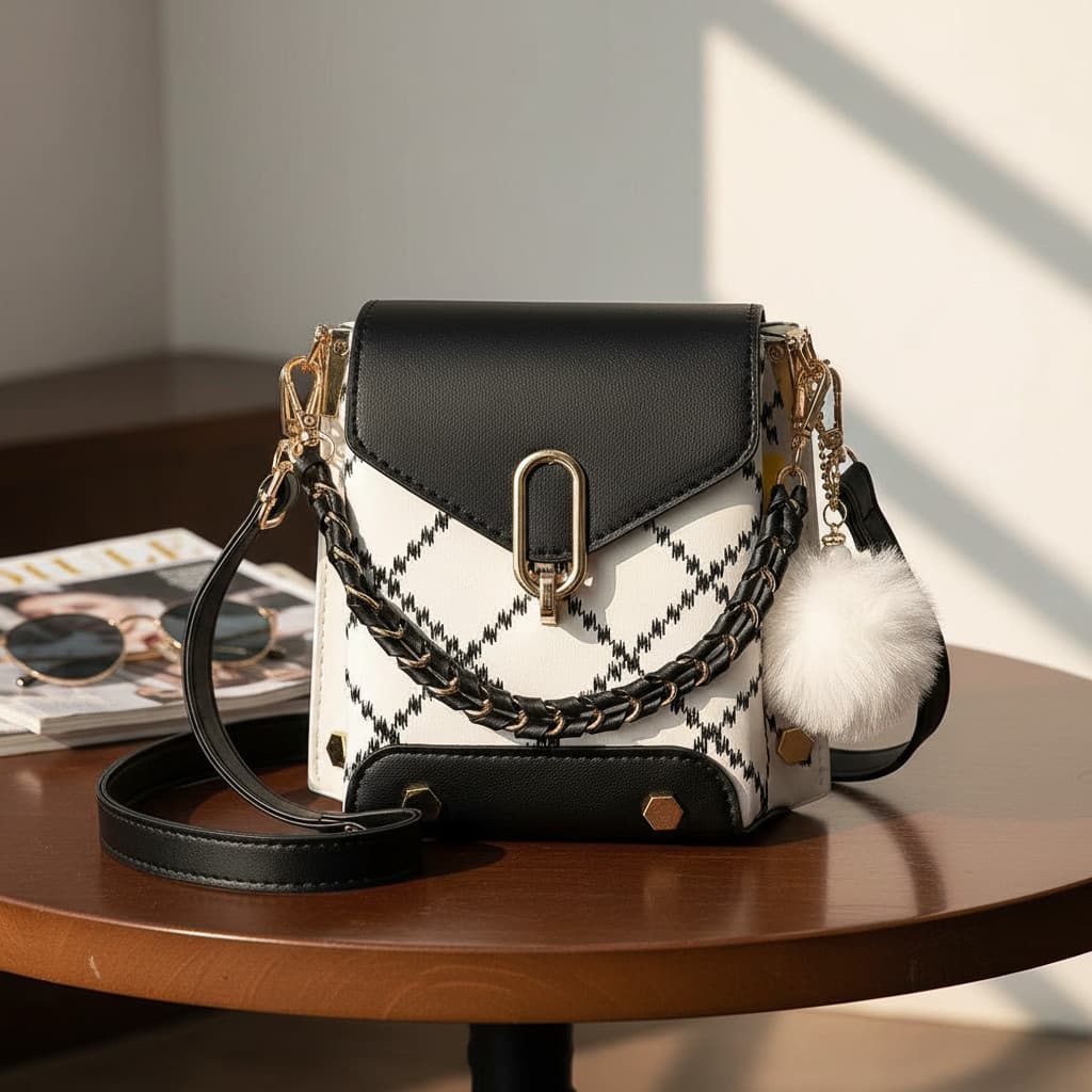 Marissa Bolsa Transversal Feminina Padrão Losangical Bicolor