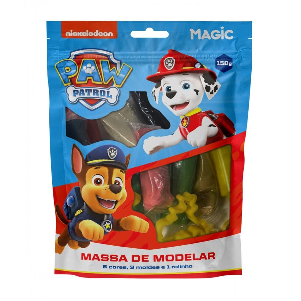 Massa modelar 6 cores 3 moldes 1 rolinho - patrulha canina m