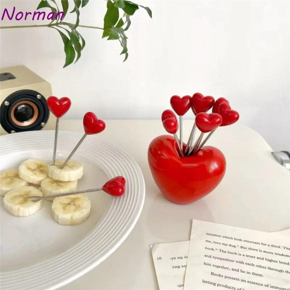 Conjunto De Garfo De Frutas NORMAN Love , Jarra De Armazenamento , Bolo De Sobremesa Rosa Vermelho Plástico De Aço Inoxi