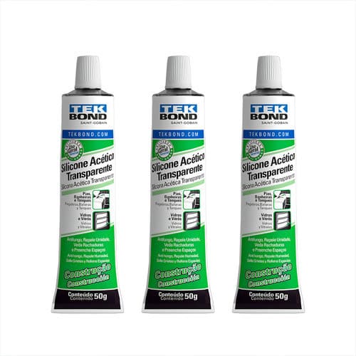 Silicone Acético Transparente Adesivo Selante Uso Geral Anti Fungo 50g Kit Com 3 Unidades