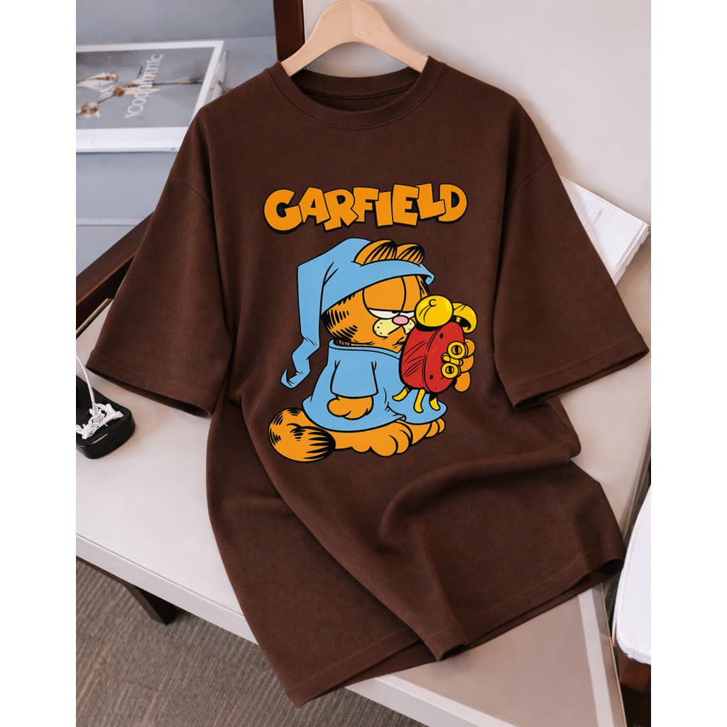 Camisa Feminina 100% Algodão Garfild Sono Fofo Treino Academia Musculação Fitness Oversized