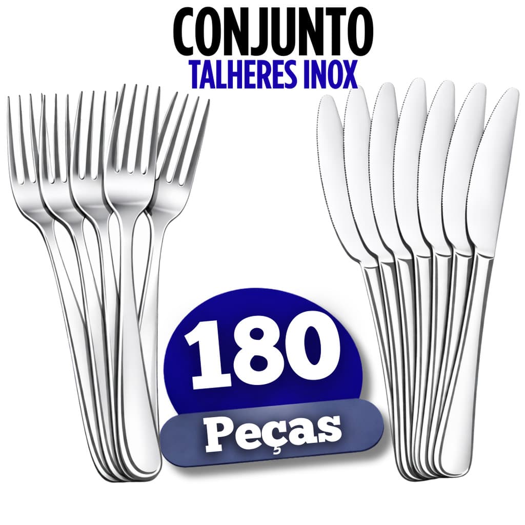 JogoTalheres Garfos e Facas Kit Com 180, 90 e 48 UN em Aco Inoxidavel Inox