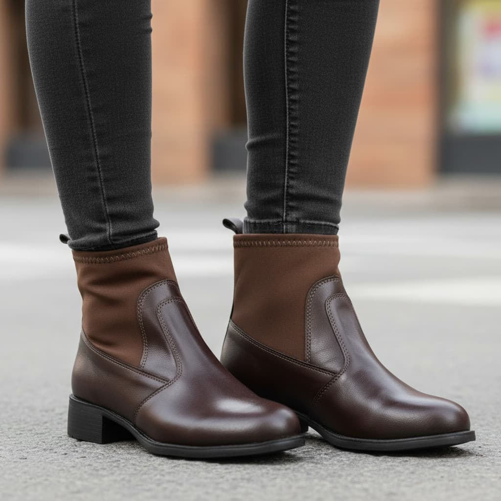 Bota Coturno Feminina Plus Size Neoprene Granado Que Estica Coturno Tratorado Confortável Ajuste Elástico Sem Zíper