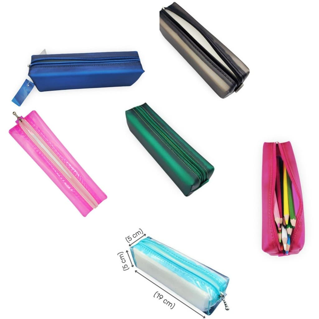 Kit 6 Estojo Transparente Colorido Para Escola Cristal Cores