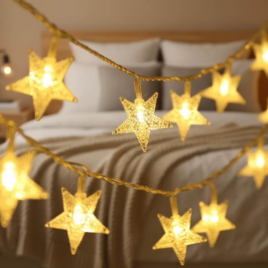 Cordão  Luzes Amarelas  Lâmpadas Estrelas - Enfeite Natalino 3M led estrela