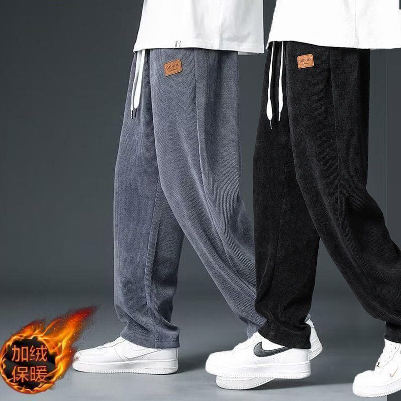 Calça de moletom reta de veludo masculina outono inverno forro de lã engrossado street Wear High street meninos solto Dr