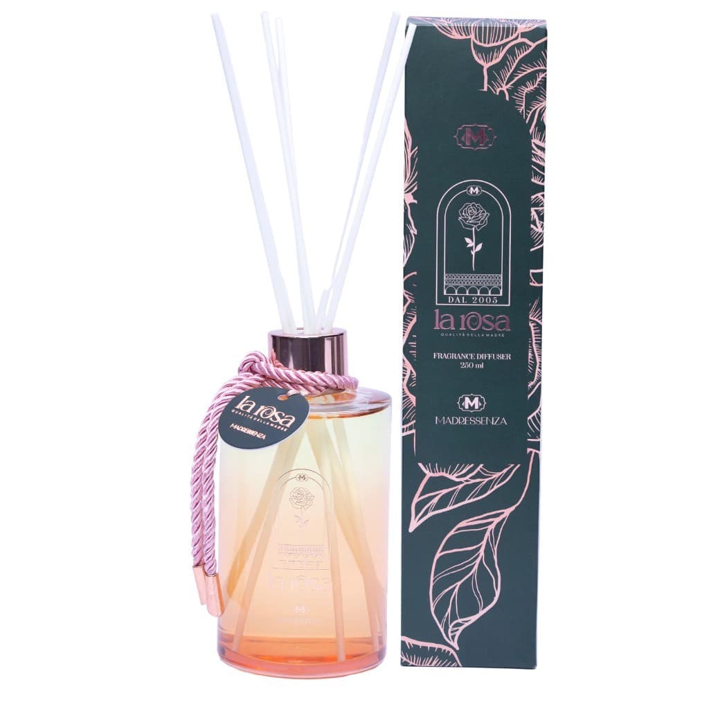 Madressenza Difusor de Ambiente La Rosa 250ml - Aroma Floral Romântico com Varetas Decorativas