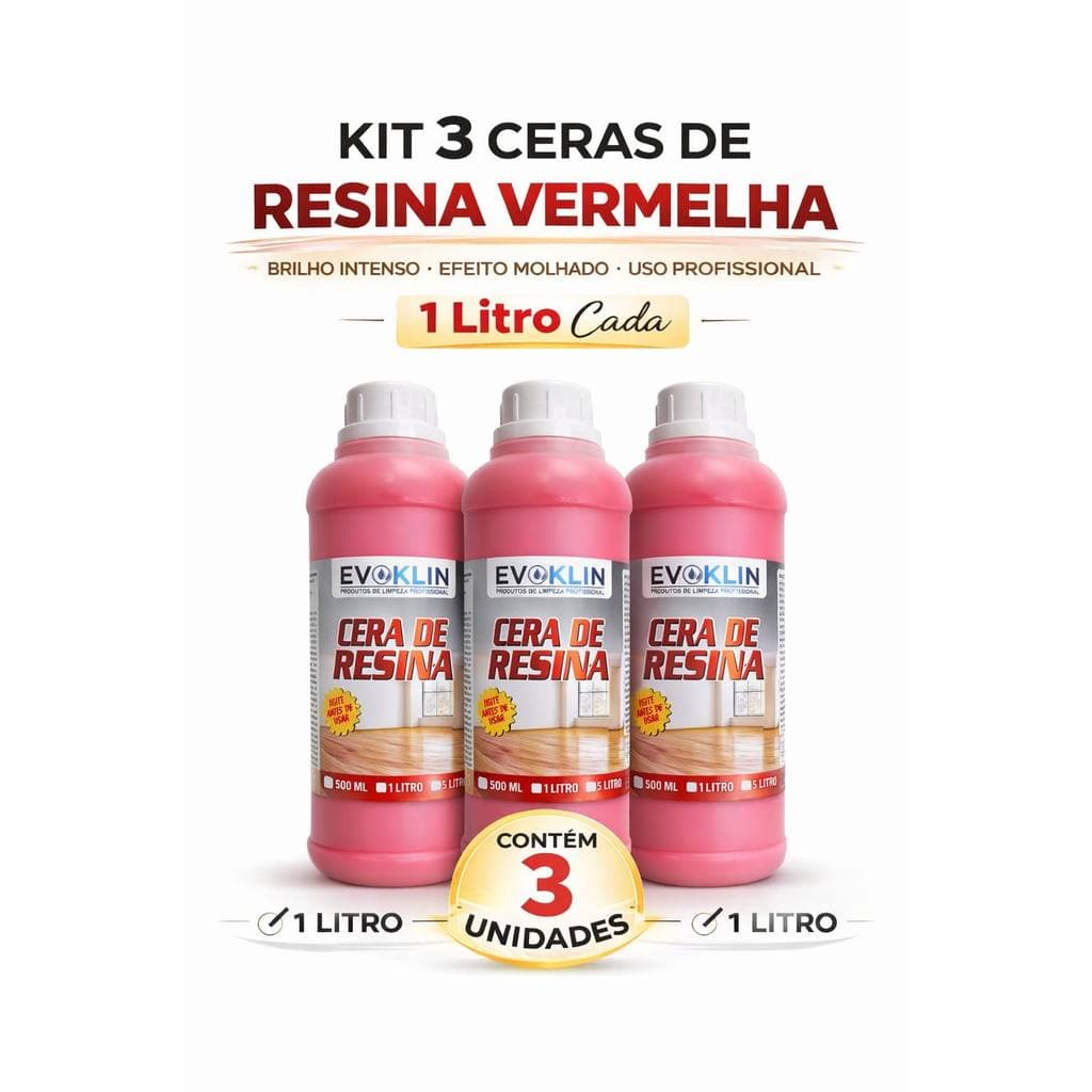 Cera De Piso Vermelho com Resina, Brilho Intenso E Proteção 1Litro-KIT 3 UND