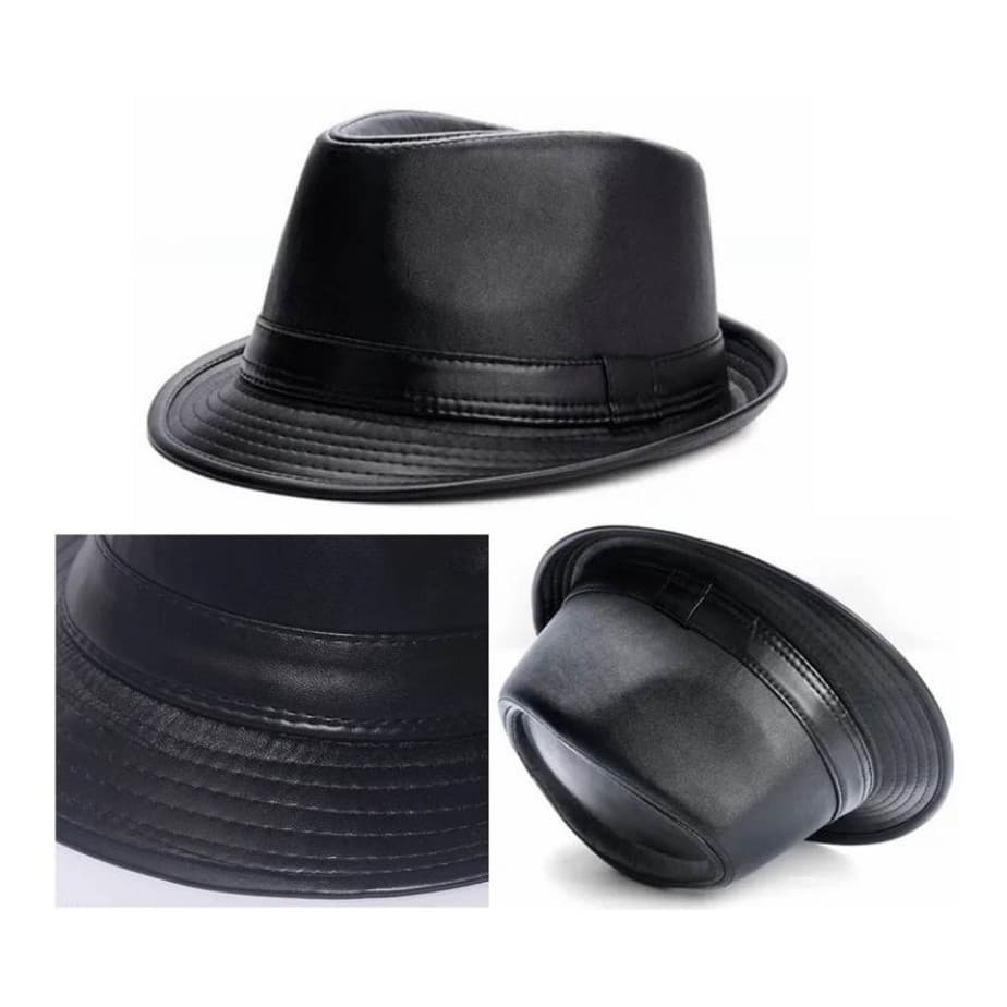 Chapéu Fedora Estilo Panamá Couro Sintético Tamanho Único Preto Único
