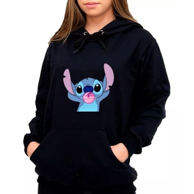 Moletom Adulto Canguru Stitch Unissex Com Capuz E Bolso Flanelado Algodão Premium Blusa Inverno