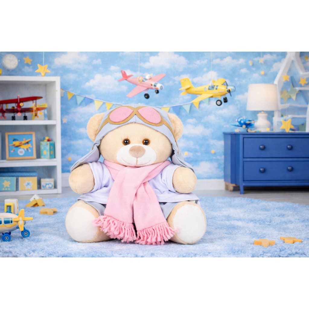 Urso Aviadora Menina 15cm Pelúcia – Decoração Quarto Bebê Infantil