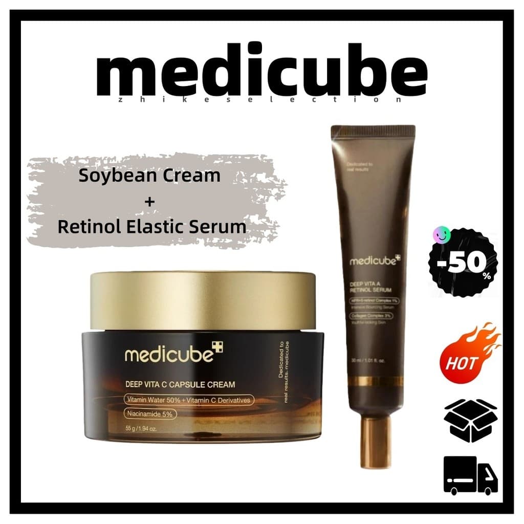 5.5 [medicube] Creme Deep Vita C 55g + Sérum Colágeno Retinol Profundo 30ml | Repa De Barreira De Pele Antienvelheciment