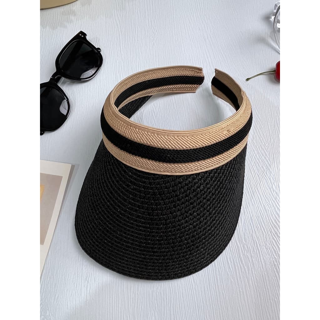 Chapéu de palha de ráfia vazio topo bandana chapéu feminino 2026 novo estilo guarda-sol chapéu de palha chapéu de praia
