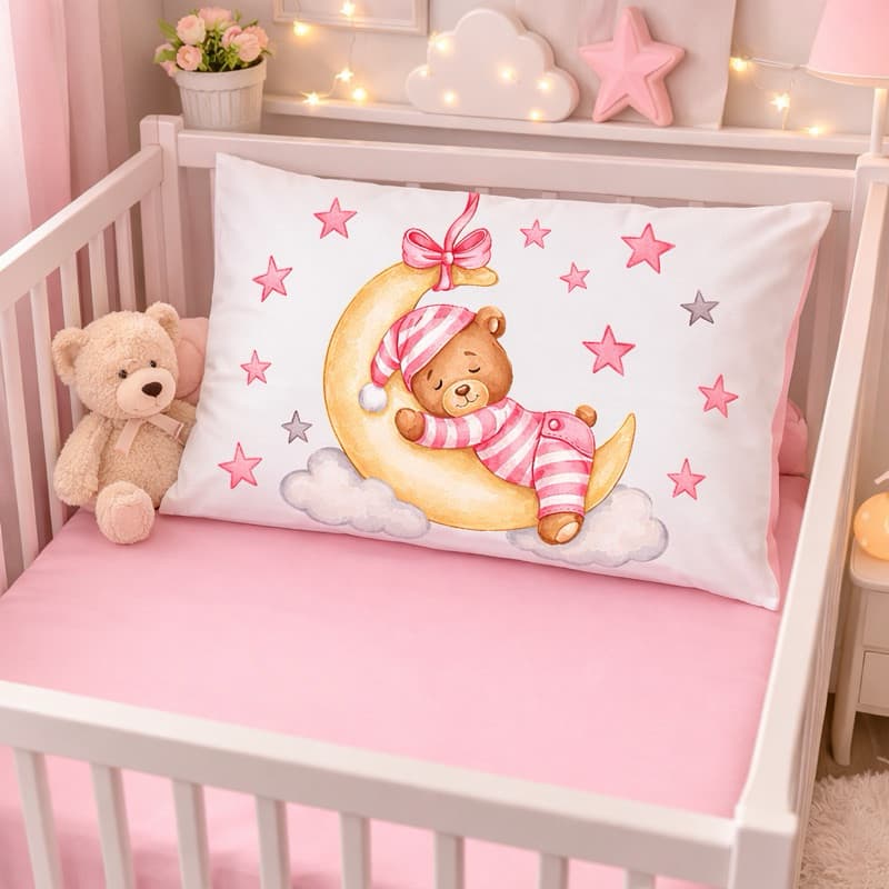 Lençol Bebê Berço Americano + Fronha Personalizada com Nome Personalizado