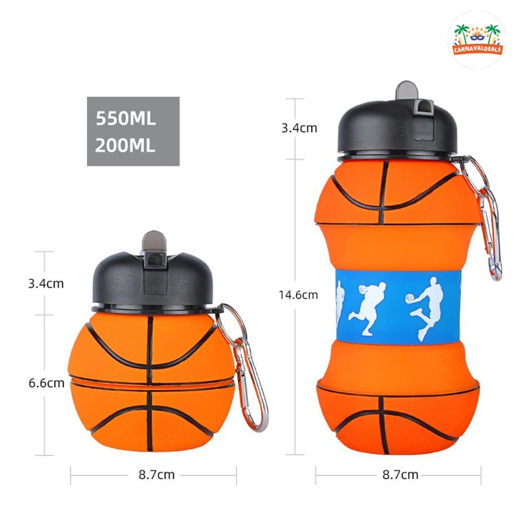 Garrafa de água infantil bola dobrável 550ml espremer futebol basquete alça decorativa retrátil