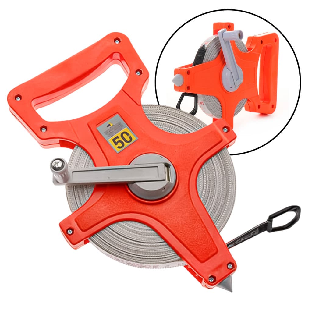 Trena 50 Metros Profissional Longa Fita De Fibra Vidro Caixa Aberta 50m x 14mm Fita Métrica