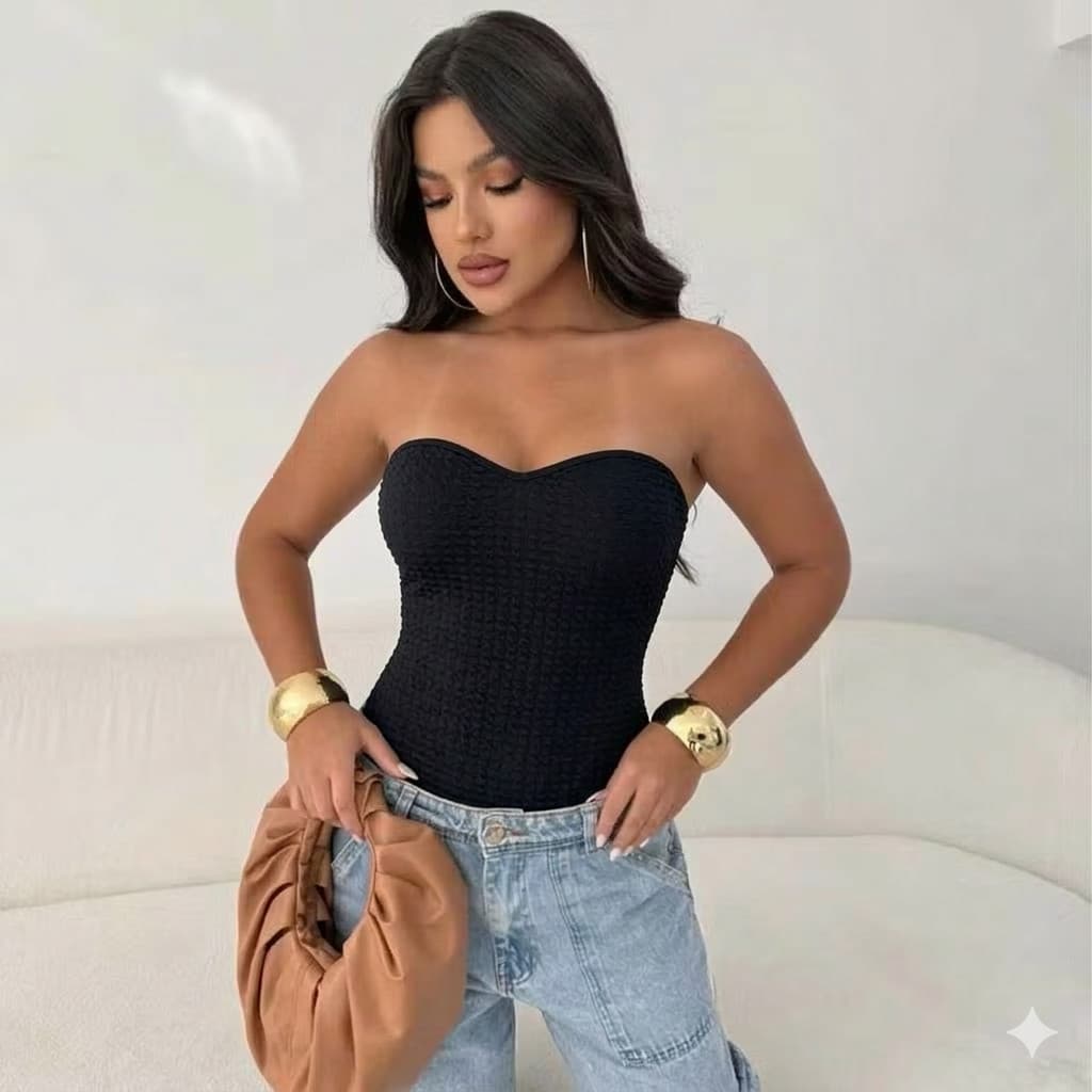 Body Feminino Cavado Bubble com Bojo – Tomara que Caia Reto Moda Verão